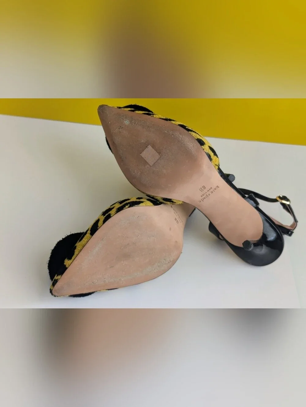 Kate Spade New York Leopard Pom Pom Ankle Strap Stiletto Heels Size 8